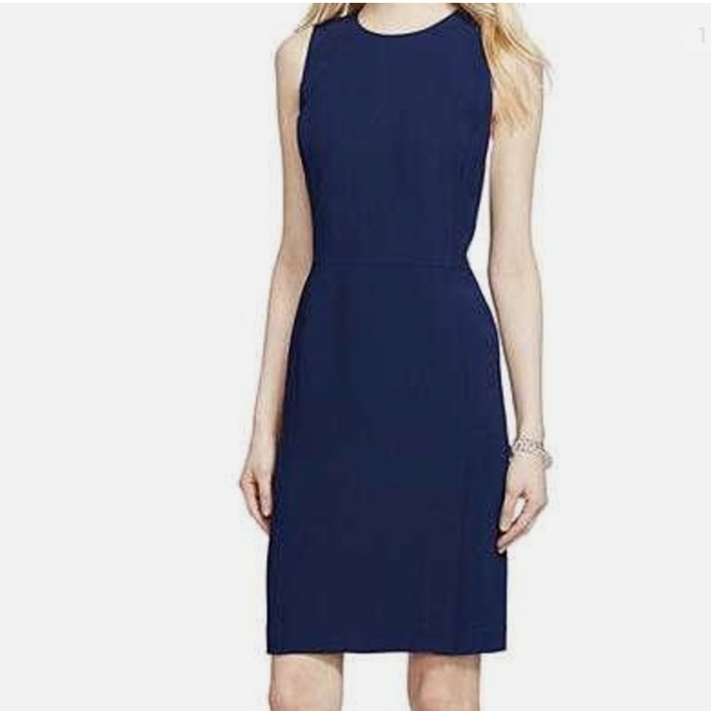 Lauren Ralph Lauren Cut Out Side Sleeveless Crepe Dress Navy